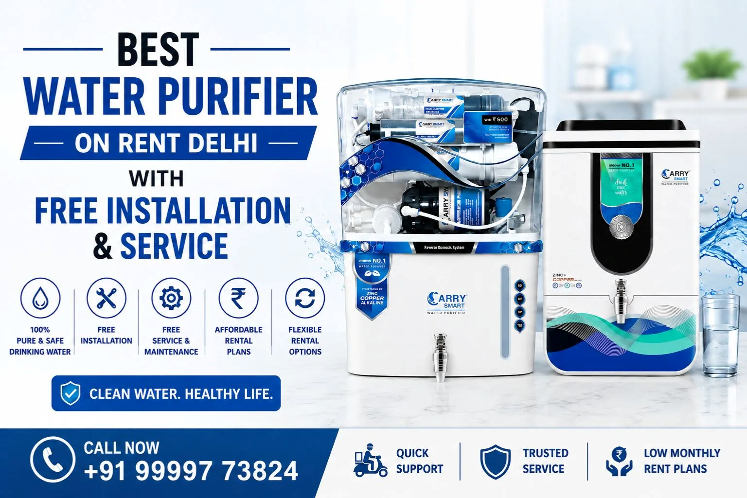 Best Water Purifier on Rent Delhi with Free Installation & Service